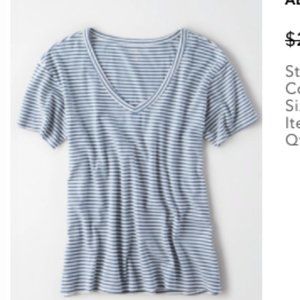American Eagle Striped V-Neck Tee